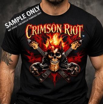 Example custom print design on a black t-shirt