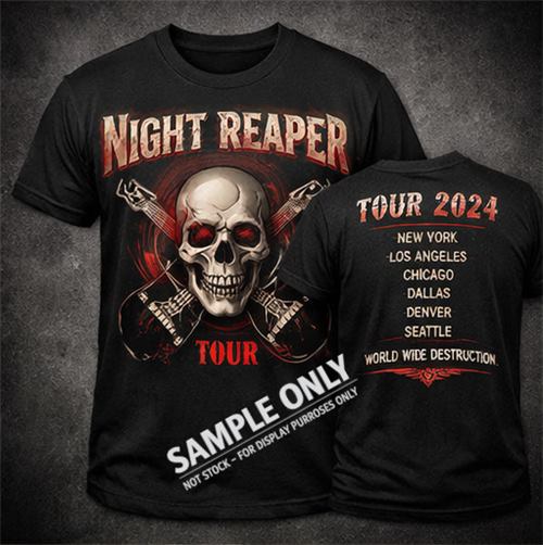 Example custom print design on a black t-shirt
