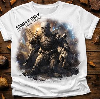 Example custom print design on a white t-shirt