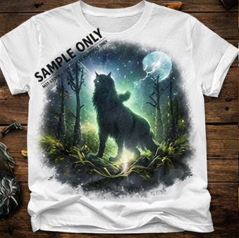 Example custom print design on a white t-shirt