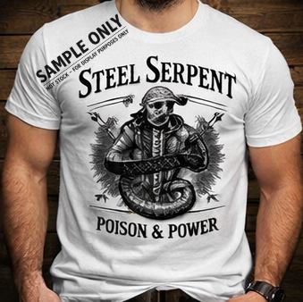 Example custom print design on a white t-shirt