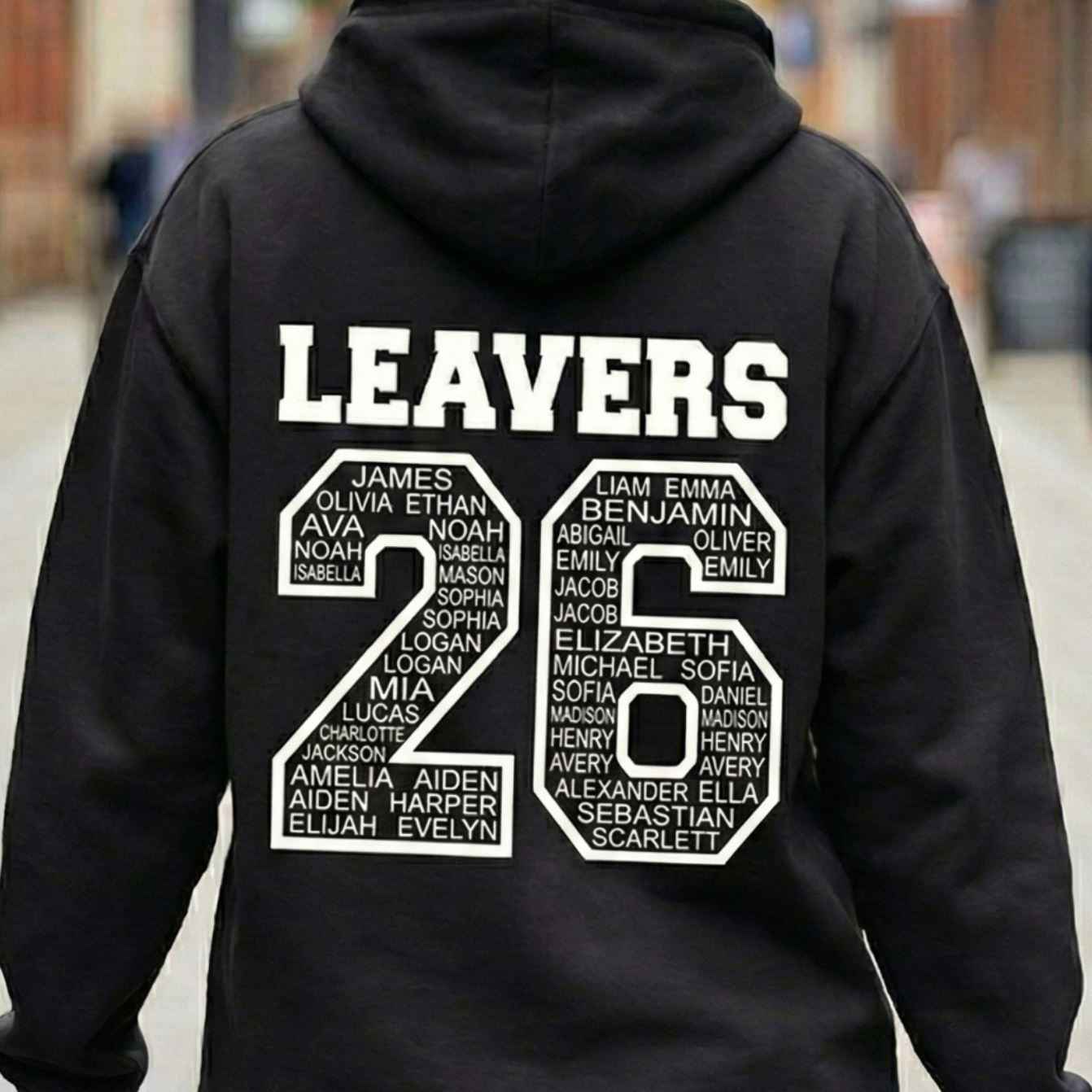 “School leavers hoodie JH001 in black – full back leavers design – LEAVERS HOODIES”