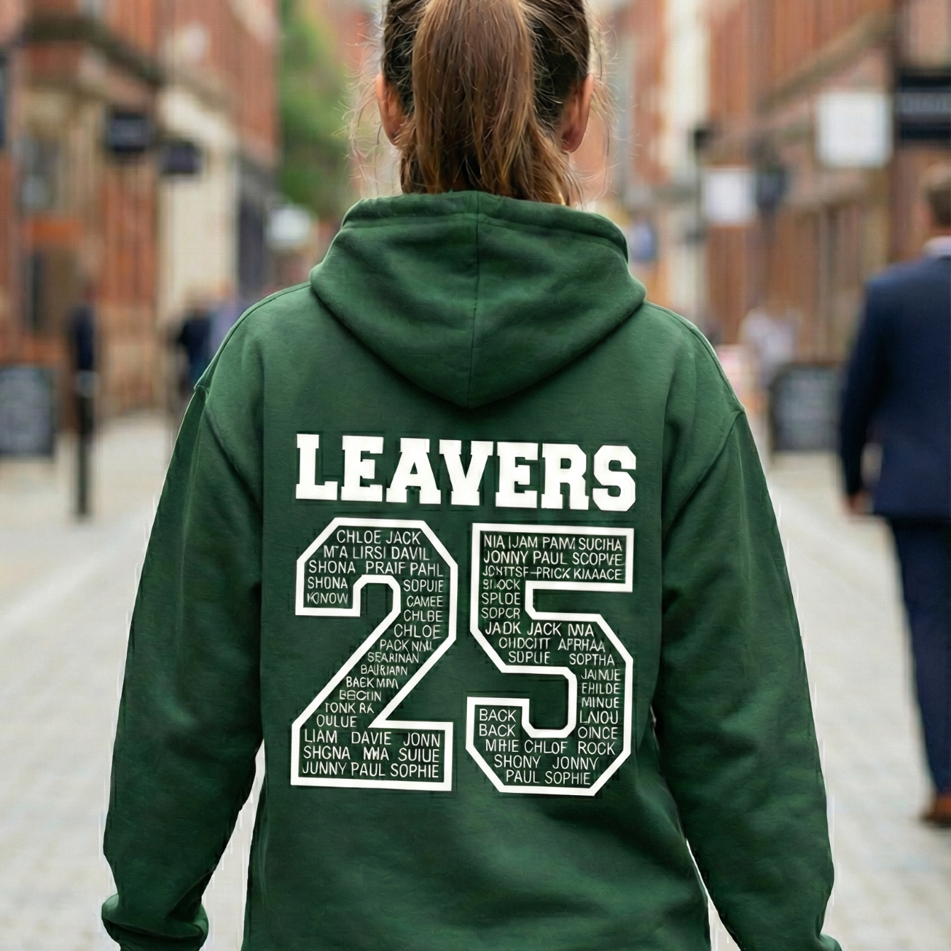 “School leavers hoodie JH001 in forest green – full back leavers design – LEAVERS HOODIES”